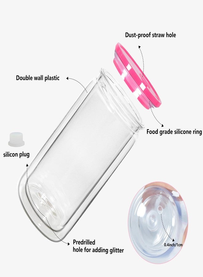 Icesip 16 oz Plastic Snow Globe Tumbler Double Wall Snowglobe Tumbler with Pre Drilled Hole Can with Lids and Straws Plastic Mason Jar Mug for Snow Globe Glitter DIY Gift - Image 4
